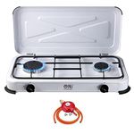 NJ-02 Camping Gas Stove - Portable 2 Burner Gas Hob LPG Cooker with Lid for Outdoor 3.4 kW (Propane 37mbar Screw-on)