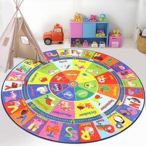 HEBE Kids Play Rug ABC Alphabet Numbers Shapes Educational Kid Area Rug Washable Baby Crawling Mat Non Slip Kid Play Mat Carpet for Girl Boy Bedroom Playroom