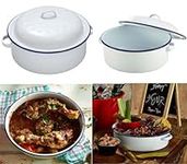 VG® Round Vitreous Enamel Roaster with Lid Oven Safe 20cm Diameter Ideal for Oven to Table use, White with Blue Rim,Self-Basting Ideal for Traditional Roasts Cook Hearty Family Meals Casserole Stew