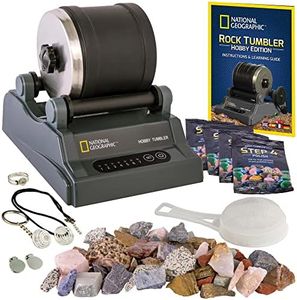 NATIONAL GEOGRAPHIC Hobby Rock Tumbler Kit - Rough Gemstones, 4 Polishing Grits, Jewellery Fastenings, Great STEM Science Kit for Geology Enthusiasts