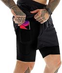 OEBLD Mens Athletic Shorts 2-in-1 Gym Workout Running 7'' Shorts with Towel Loop, Black2, Large