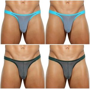 Casey Kevin Men's Sexy Breathable Mesh G-Strings Thong Bulge Pouch Tagless Underwear,4 Pack-Mutilcolor