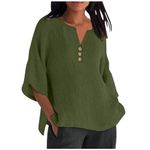 Boho Casual Linen Shirts for Women Gauze Collared Summer Tops Casual Loose V Neck T-Shirts Button Down T Shirts Haut En Lin Returns and Refunds Army Green