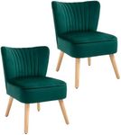 HOMCOM Velvet Accent Chair Occasional Tub Seat Padding Curved Back with Wood Frame Legs Home Furniture Set of 2 Green