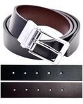 Men's Reversible Genuine Leather Belt - From 32-36” Adjustable Waist, Brown/Black, Chrome Twist Buckle, 34mm Wide, For Casual or Smart/Suit/Dress Wear, Presentation Gift Box & Punch Included
