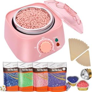 AISky Pink Waxing Kit for Hair Removal,Wax Pot Heater with 400g Wax Beans,Easy to Use Wax Melt Warmer- at Home Waxing Kits for Women & Men,Brazilian Wax for Eyebrow,Bikini,Legs,Sensitive Skin