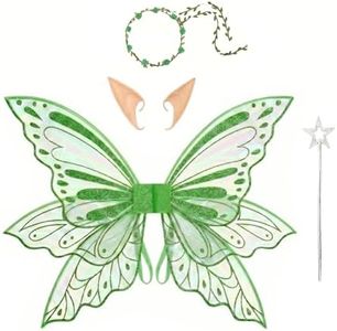 STANETCO Adult Butterfly Wings 4 pcs Shiny Fairy Butterfly Wings Halloween Costume Accessory for Ideal for Cosplay Party (Green)