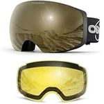 Odoland OTG Ski Goggles Set with Detachable Lens, Frameless Magnetic Lens for Skiing Skating Snowboard, Anti-Fog and UV400 Protection Snow Goggles for Men and Women BJ