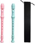 Farcaya 2-Piece Soprano Recorder Instrument for Beginners German Style C Key 8 Hole Descant Recorder with Clean Rods Storage Case (Pink+Light Blue)