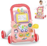 KalaDuck Sit to Stand Baby Walker, Baby Push Along Toys with Music and Drawing Board, Early Educational Activity Centres Babies Learning Toys, Baby Walkers for Boys Girls from 6 Months (Pink)