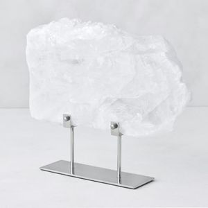 Z Gallerie Selenite Slab on Metal Stand, Natural Milky White Decorative Accessories with Stainless Steel Base, Unique Mineral Decor for Living Room, Bedroom & Bookshelves, Each Piece One-of-a-Kind
