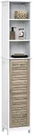 TENDANCE Tall Bathroom Storage Cabinet with Open Shelves and Vented Door, Slim Linen Cabinet for Compact Bathroom Organization, White and Oak Finish - Stockholm Collection