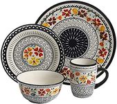 Gibson Elite 92995.16R Luxembourg Handpainted 16 Piece Dinnerware Set, Blue and Cream w/Floral Designs