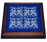 3dRose trv_239153_1 Chinese Folk Art Design Love Birds in White on Blue, Trivet with Tile, Brown