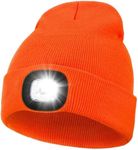 qfandben LED Beanie Hat with Light, Rechargeable LED Headlamp, Warm Knit Hat Winter, Dog Walking Running Gifts for Men Women (Orange)