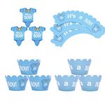 Pack of 24 Baby Shower Cake Decorating Toppers Baby Shower Cake Decoration Boy It's A Boy Cake Decoration Cupcake Toppers Baby Shower Muffin Topper Decoration Cake Picks for Party Announcement Gender