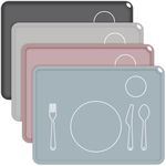 Zhehao 4 Pcs Montessori Kids Placemat 16 x 12'' Non Slip Baby Placemat Silicone Placemats for Toddlers Baby Eating Mat Food Mats for Toddler Dining Table Setting Learning Travel Kitchen (Soft Colors)