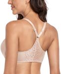 Lemorosy Women's Front Closure Bra Flower Lace T-Back Unpadded Plus Size Everyday Underwire(Beige,40D)