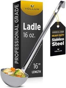 Vollum Metal Ladle Stainless Steel – Heavy Duty One-Piece Large Soup Ladle with Long Handle for Gravy, Stew, Sauce – Kitchen Utensils for Cooking - 16 Ounce (5" Bowl Diameter, 16" Handle Length)