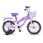 Vaux Angel Cycle for Kids 4 to 6 Years with Support Wheels, Basket & Backseat, 16T Cycle for Girls with Steel Frame & V-Brakes, Ideal Height 3ft 3inch-3ft 9inch (Purple-White)