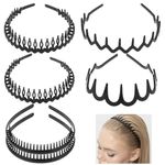 6Pcs Fashion No Slip Effortless Plastic Headbands with Teeth Comb Black Skinny Hair Bands Outdoor Sports Headbands Unisex Simple Hair Accessories for Women Men Teen Girls