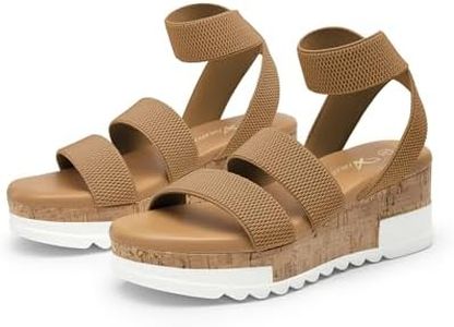 Athlefit Women's Wedge Sandals Platform Sandals Elastic Strap Sandals Size 7.5 Brown