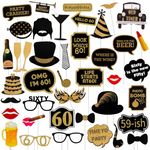 Adult 60th Birthday Photo Booth Props(41Pcs) for Her Him Cheers to 60 Years Birthday Party, Gold and Red Decorations, 60th Happy Birthday Party Supplies for Men Women