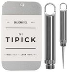 DAILYCARRYCO. TiPick Titanium Toothpick Holder - Portable Metal Travel Toothpick - Reusable EDC Micro Toothpick - Compact & Convenient, On-the-Go - Titanium Construction, Titanium Polished