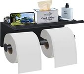 Toilet Paper Holder with Shelf, Aneder Toilet Paper Holder Wall Mounted Toilet Paper Storage, Double Roll Tissue Holder Dispenser Bathroom Toilet Paper Holder