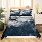 Smoky Mountain Bedding Pineforest Duvet Cover Double Grey Trees Natural Scenery Art Comforter Cover Mountain with Firforest and Arrow Folk Style Retro Print Decorative Bedding Set with 2 Pillow Shams