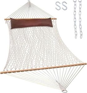 Lazy Daze 13FT Double Rope Hammocks, Traditional Hand Woven Cotton Hammock with Head Pillow and Spreader Bar, Two Person Hammock for Outside Outdoor Patio, Max 450 Lbs, Natural