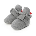 EDOTON Unisex Newborn Winter Boots Warm Stripe Bootie Baby Fleece Booties Non-Slip Sole Soft Stay On Ajustable Bootie Sock Crib Shoes for Baby Boys Girls (6-12 Months, D_Dark Gray)