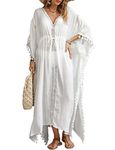 Bsubseach Swimsuit Cover Up for Swimwear Women Kaftan Dresses Summer Caftan with Drawstring White