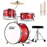 Kids Drum Kit Eastar, 3-Piece 14'' Drum Set with Adjustable Throne, Cymbal, Pedal & Two Pairs of Drumsticks, Junior Drum Set with Bass Tom Snare Drum, Metallic Red