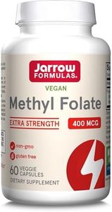 Jarrow Formulas, Methyl Folate (5-MTHF), 400mcg, Acide Folique, 60 Capsules végétaliennes, Testé en Laboratoire, Sans Gluten, Végétarien, Sans Soja, Sans OGM