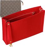 Soyizom Felt Purse Tote Organizer Insert Fits Toiletry Pouch 26 19 Messenger Bag Insert Organizer for Women,Hangbag Purse Liner Bag in Bag Tidy Organizer with Gold Buckle&Keychain(Large-26,Red)