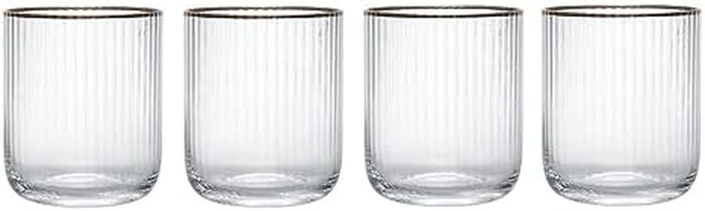 Mikasa Sorrento Ridged Crystal Tumbler Glass Set with Gold Rim - 400ml Capacity (4 Pieces) | Lead-Free | Clear Fine Glasses | Elegant Wide Shape | Perfect for Special Occasions and Gifts