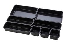 UCRAVO 8pcs Desk Drawer Organizer, Interlocking Desk Drawer Organizer Tray, Plastic Sundries Drawer Storage Box Office Drawer Dividers Storage Bins For Kitchen Bathroom Office Of Different Size-Black