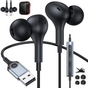 USB Headphones with Microphone for PC USB A Earbuds for PS5 Computer 2.3M Cord Magnetic in-Ear Headset Audio Control Mute Function for Laptop Desktop Notebook Headset for Office Live Broadcast Gaming