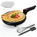 NutriChef Electric Crepe Maker, Cooks Roti, Tortillas, Pancakes, Nonstick Cooktop, 8-inch Cook Area On/Off Switch, Automatic Temperature Control & Cool Touch Handle, Includes Food Bowl, Whisk, Spatula