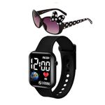 ALNA-TURA Black Watch and Sunglasses for Kids Girls,Digital LED Watch,Sunglasses Goggles for Kids Girls Stylish Watch & Specs for Kids Girls, Birthday Gifts for Kids Girls (Age 3 to 12) (Black)