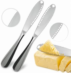 2 PCs Butter Knife Spreader – 3 in 1 Stainless Steel Butter Knives with Grater Blade and Holes for Spreading and Slicing – Cheese Spreader Knives with Corrosion-Resistant Finish and Easy-Grip Handle