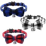 3 PCS Plaid Cat Collars Quick Release Kitten Collar Bow Tie Safety Cat Bowtie Collars Christmas Cat Bow Collar With Bell Soft Tartan Collar Adjustable Pet Collars For Kitten Puppy Blue Red White