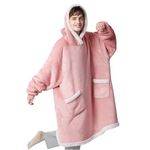 Bedsure Wearable Blanket Hoodie - Sherpa Hooded Blanket as Gifts for Mom Women Girlfriend Kids, Cozy Sweatshirt Blanket, Pink, 110 x 90 cm