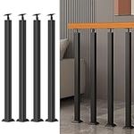 Square Stair Baluster Black Metal Railing Post Indoor- 270° Adjustable Metal Railing Spindles with Flat Bracket Base and Screws Kits; Black Iron Posts are Suitable for Deck, Balcony, Stair