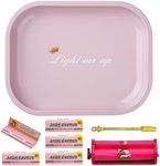 8Pcs Pink Rolling Paper Kit-1 1/4 Pink Rolling Paper, 5 Booklets Pink Rolling Papers, 7"x5.5" Pink Rolling Tray, 78MM Rolling Machine/Roller, Gold Mini Spoon, Pink Rolling Tray Bundle (Pink Kit)