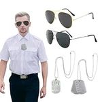 EUPSIIU 4 Pieces Aviators Glasses Pilot Fancy Dress Sunglasses and Dog Tag Solider Military Cosplay Army Costume Aviators Accessories for Men Women Adults Cosplay Dress up Party Theme Halloween (Army)