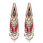 Rosemarie & Jubalee Women's Extra Long Peyote Stitch With Fringe Seed Bead Shoulder Duster Statement Earrings, 5"-8.5", 8.5", Metal bead, bead,