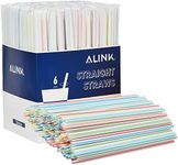 ALINK 500-Pack Striped Plastic Disposable Drinking Straws, Individually Wrapped Straight Party Straws - 7.75" x 0.23"