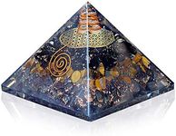 Orgonite Crystal Triple Protection Orgone Pyramid with Black Tourmaline, Tiger Eye and Hematite Crystals – Flower of Life Pyramid Dispels Negative Energy to Promote Luck and Prosperity